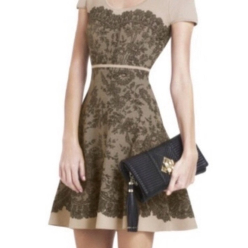 BCBGMaxAzria Mona Tan Black Lace Cocktail Dress